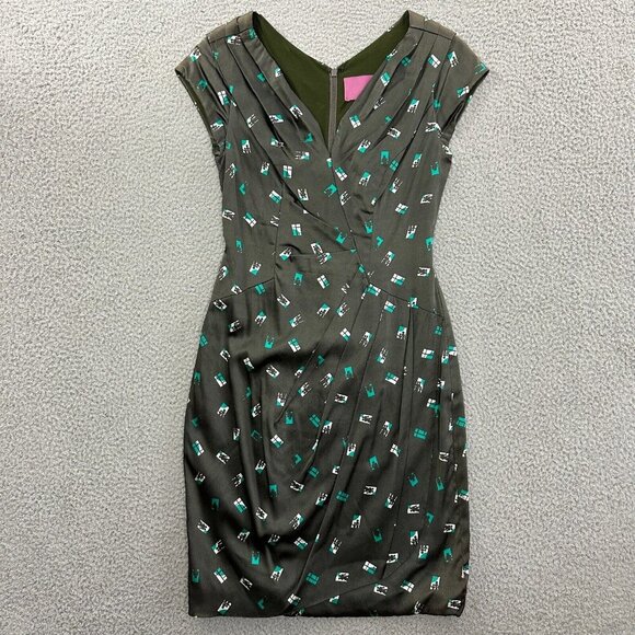 MIKAEL AGHAL Silk Dress Made in Italy Pleated Sheath Novelty Print - Picture 11 of 16